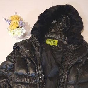 Black puffer coat with fur hood